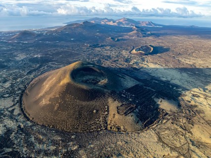 Montaña Negra volcano, picturesque volcanic landscape with volcanic craters and lava fields in