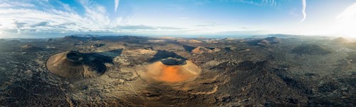 Panorama, Montaña Negra volcano and Caldera Colorada, picturesque volcanic landscape with volcanic