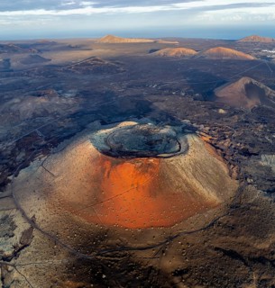 Caldera Colorada volcano, picturesque volcanic landscape with volcanic craters and lava fields in