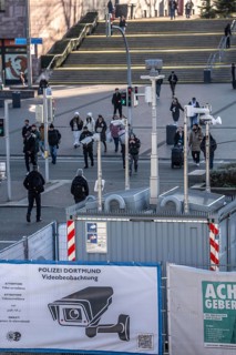 Downtown Dortmund, in front of the main train station, the police have set up comprehensive video