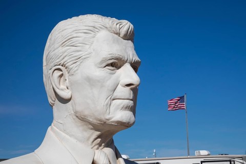 Hermosa, South Dakota - The 20-foot-tall heads of President Ronald Reagan, crafted by artist David