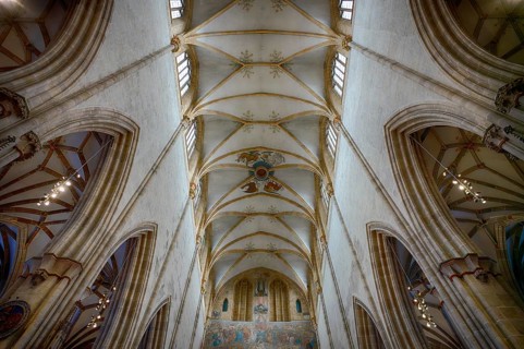 Interior view, central nave facing east, vaulted ceiling, church ceiling, interior view, Our Lady