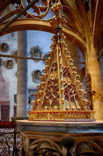 Interior view, detailed view, Gothic baptismal font, Our Lady of Ulm, Ulm Cathedral, Ulm,