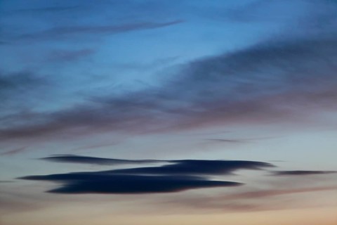 Soft shades of blue and pastel clouds at dusk, Peenetal nature park Park, Mecklenburg-Western