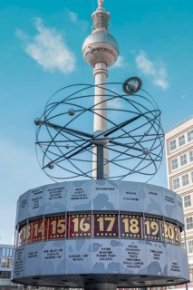 World clock with TV tower Alexanderplatz Berlin Germany