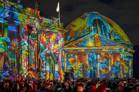 Festival of Lights Bebel Platz Saint Hewig's Cathedral. Berlin Germany