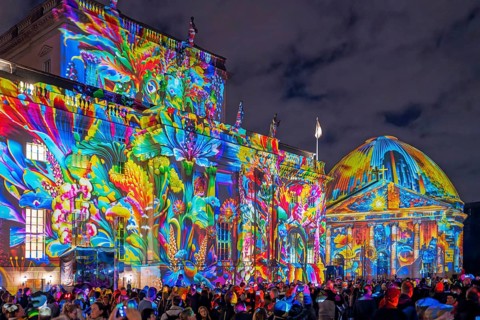 Festival of Lights Bebel Platz State Opera and St. Hewig's Cathedral. Berlin Germany