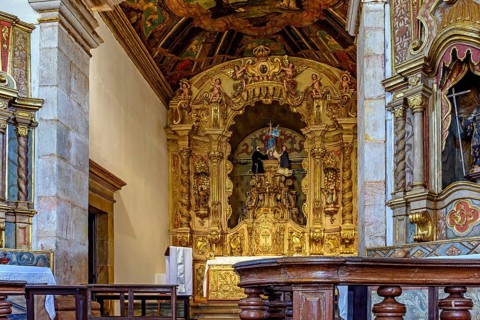 Altar and interior of an old baroque church in the historic city of Tiradentes in Minas Gerais,