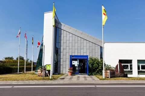 Visitor Center with Flags, Tourist Information, Rønne, Bornholm Island, Denmark