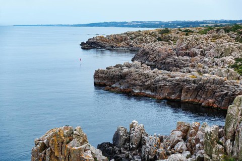Coastline with granite rocks, Hammerknuden, Allinge, Bornholm, Denmark