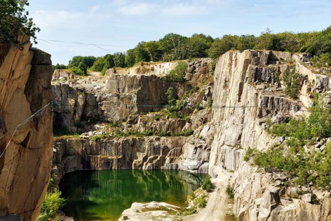 Opal lake in the granite quarry, Moselleøkken Stenbrudsmuseum, museum in the quarry, Hammerknuden,
