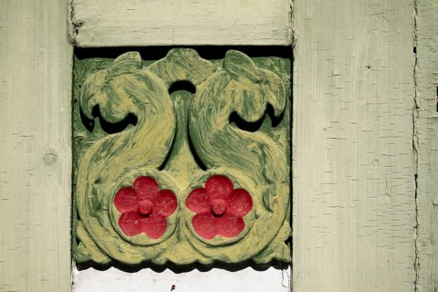 Wood carving in the form of flowers, Maihaugen open-air museum with houses and objects from farms
