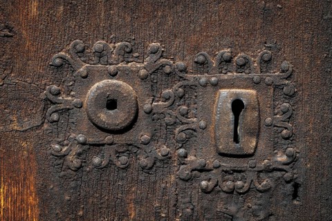 Wrought iron door lock, Garmo Stave Church, Maihaugen open-air museum with houses and objects from