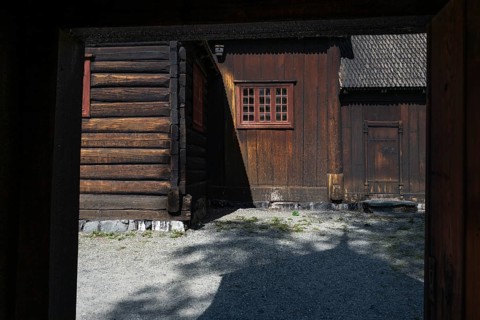 Exterior walls of Garmo Stave Church, Maihaugen open-air museum with houses and objects from farms