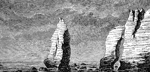 Chalk cliffs on the coast of Étretat, English Channel, Seine-Maritime department, Normandy, steep
