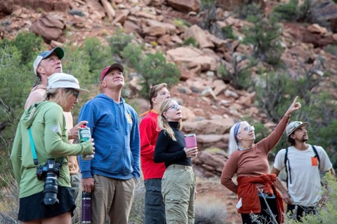 Loma, Colorado - A group of hikers pauses to study rock formations in Ruby Canyon. They were on a