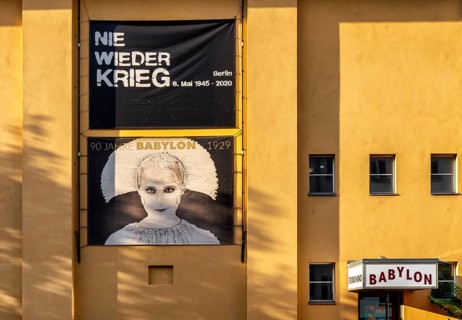 Film posters at the cult cinema Babylon on Rosa Luxemburg Platz, arthouse cinema opened in 1929,