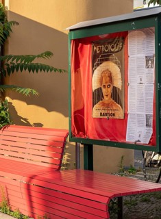 Film posters at the cult cinema Babylon on Rosa Luxemburg Platz, arthouse cinema opened in 1929,