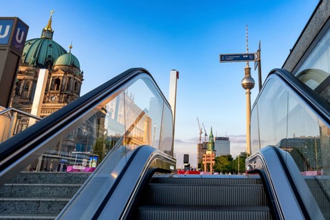 Escalator at Museumsinsel subway exit, Berlin, Germany
