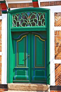 Green entrance door, Jork, Altes Land, Lower Saxony, Germany