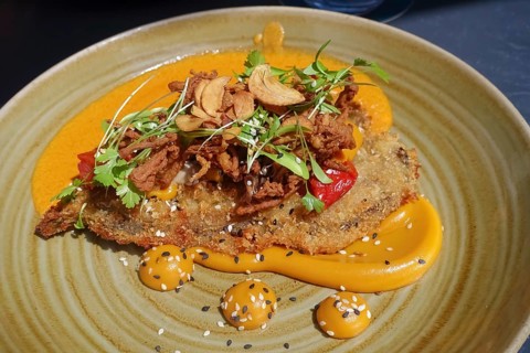 Wiener schnitzel, breaded veal schnitzel, meat dish served on plate, main course, breadcrumbs,