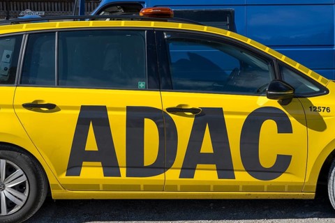 ADAC Strassenwacht vehicle in a parking lot, side view with lettering, Lenggries, Upper Bavaria,