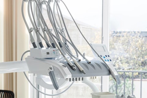 Dental equipment, doctor's unit, module, in a bright clinic, with modern technology, no people,