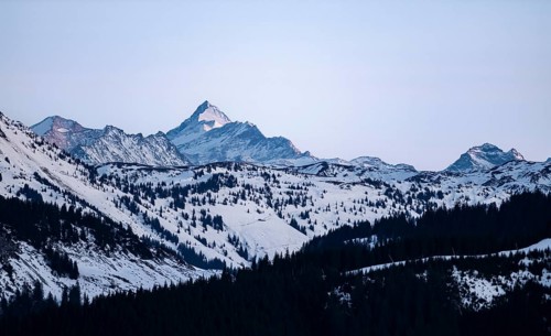 Summit of Grossglockner at sunset in winter, Hochbrixen, Brixen im Thale, Tyrol, Austria
