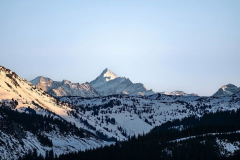 Summit of Grossglockner in evening light in winter, Hochbrixen, Brixen im Thale, Tyrol, Austria