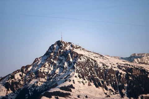 Summit of the Kitzbühler Horn in the evening light in winter, Hochbrixen, Brixen im Thale, Tyrol,