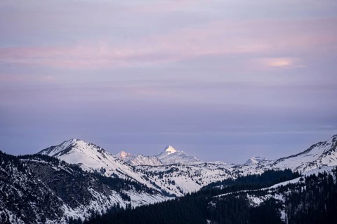 Summit of Grossglockner at sunset in winter, Hochbrixen, Brixen im Thale, Tyrol, Austria