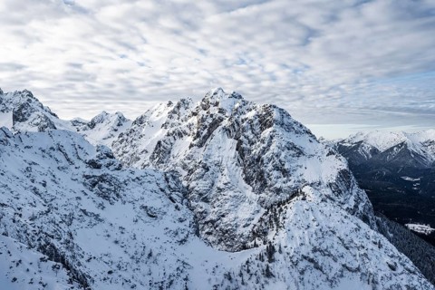 View of snowy Waxenstein, view from Längenfelderkopf in winter, Wetterstein Mountains,