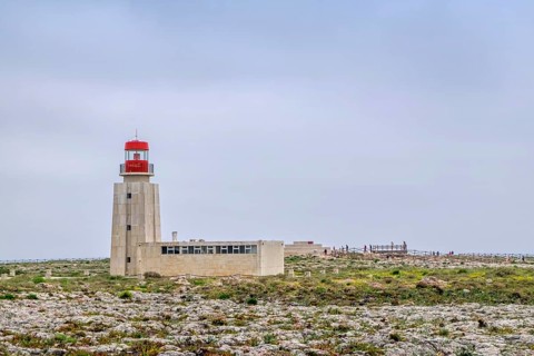 Old lighthouse of Fort Fortaleza de Sagres, national monument on the Ponta de Sagres high plateau