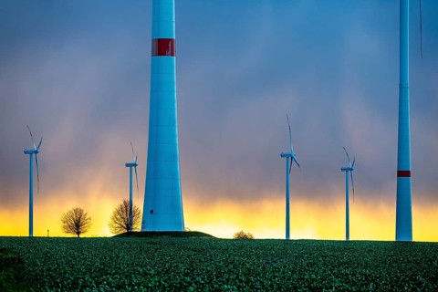 Königshovener Höhe onshore wind farm, on the A44 motorway near Bedburg, in front of the Jackerath