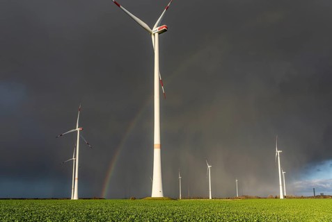 Königshovener Höhe onshore wind farm, on the A44 motorway near Bedburg, in front of the Jackerath