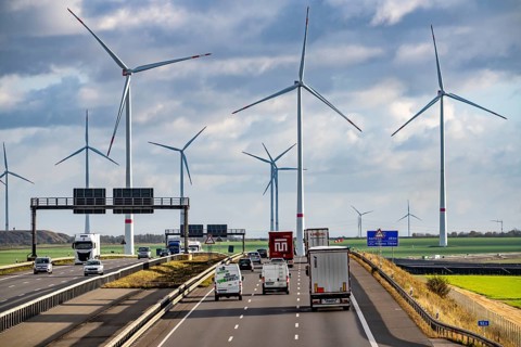 A44 motorway near Bedburg, in front of the Jackerath triangle, recultivated open-cast mining site,