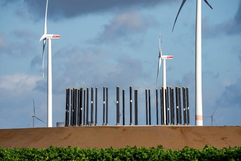 Construction site of the new Bedburg 3 wind farm, on recultivated open-cast mining site, 9 wind