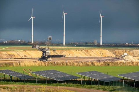 Parts of an 86.5 MW peak open-air photovoltaic system, from RWE, with over 141, 000 solar modules,