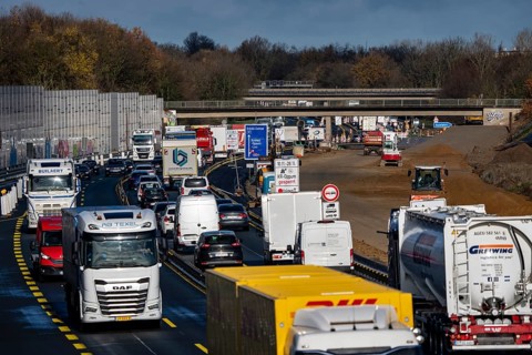 Motorway construction site, the A57 is extended to 6 lanes on the section between the Meerbusch