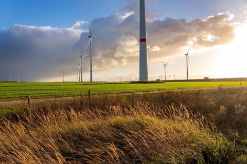 Bedburg A 44n onshore wind farm, on the A44 motorway near Bedburg, in front of the Jackerath