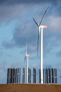 Construction site of the new Bedburg 3 wind farm, on recultivated open-cast mining site, 9 wind