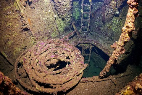 Stairway, ladder, cable, below deck SS Turkia, British, steamship, sunk 17.05.1941, Second World