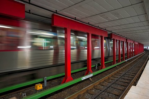 Subway station, underground incoming train, movement effect, empty, platform, stop, train station,