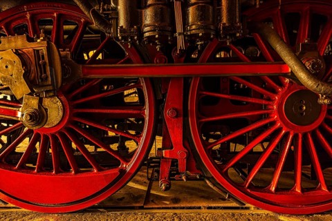 Wheelwork of the historic express locomotive 03 295, built in 1937, railway museum, Augsburg
