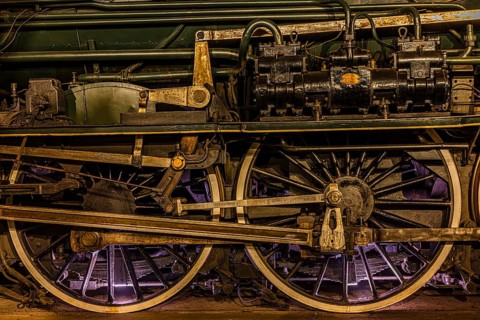 Wheelwork of the legendary French locomotive La France, operating number 231.K 22, railway museum,