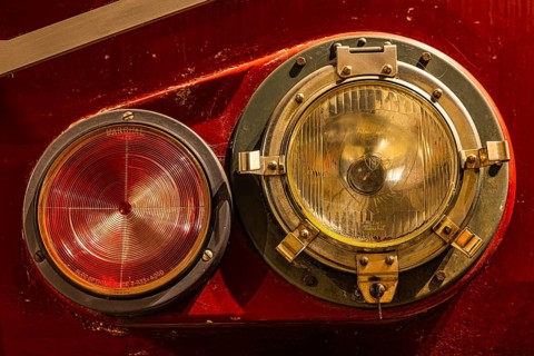 Headlight of the historic CC 6503 Aquitaine electric locomotive of the French State Railways SNCF,