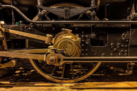 Wheelwork of the legendary Austrian Southern Railway No. 415 locomotive, pulled the court train of