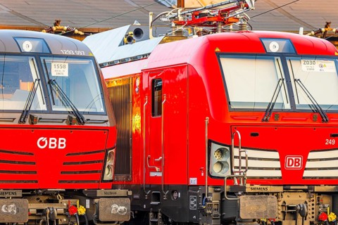 Modern locomotives of the Austrian Federal Railways, ÖBB, and Deutsche Bahn, DB, Augsburg railway