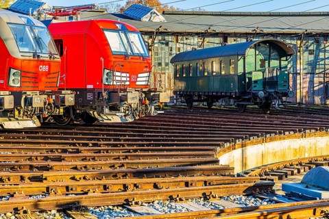 Modern locomotives of the Austrian Federal Railways, ÖBB, and Deutsche Bahn, DB, historic railroad