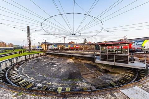 Turntable with overhead line spider, Augsburg railway park, administrative district of Swabia,